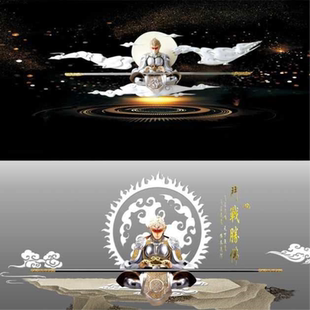 定制鱼缸背景纸画高清图立体红龙鱼齐天大圣黑色贴纸自带正胶