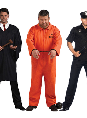 万圣节舞台演出服装 cos囚犯警察法官美国成人儿童派对橙色囚服装
