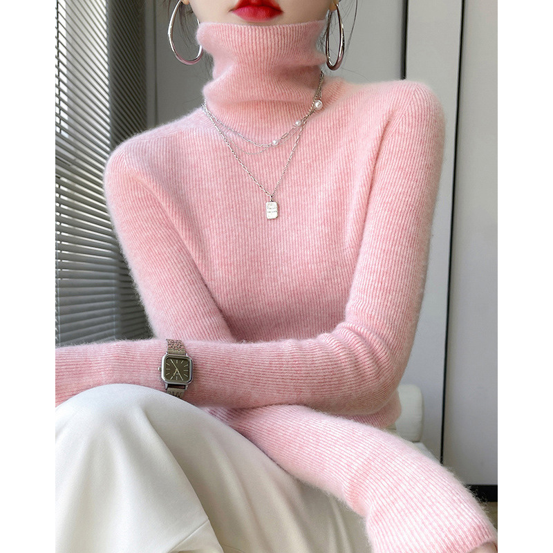 园园美衣秋冬粉色堆堆领羊绒针织