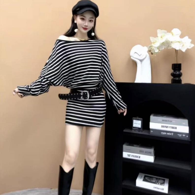 园园美衣欧货遮肚子斜肩显瘦连衣连衣裙