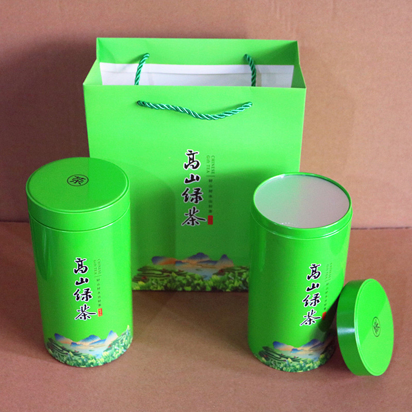 中式铁罐高山绿茶半斤装包装盒图片
