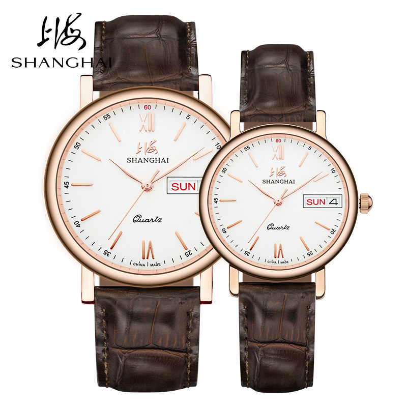 上海手表 超薄情侣表男女对表蓝宝石日历星期显示功能腕表0132