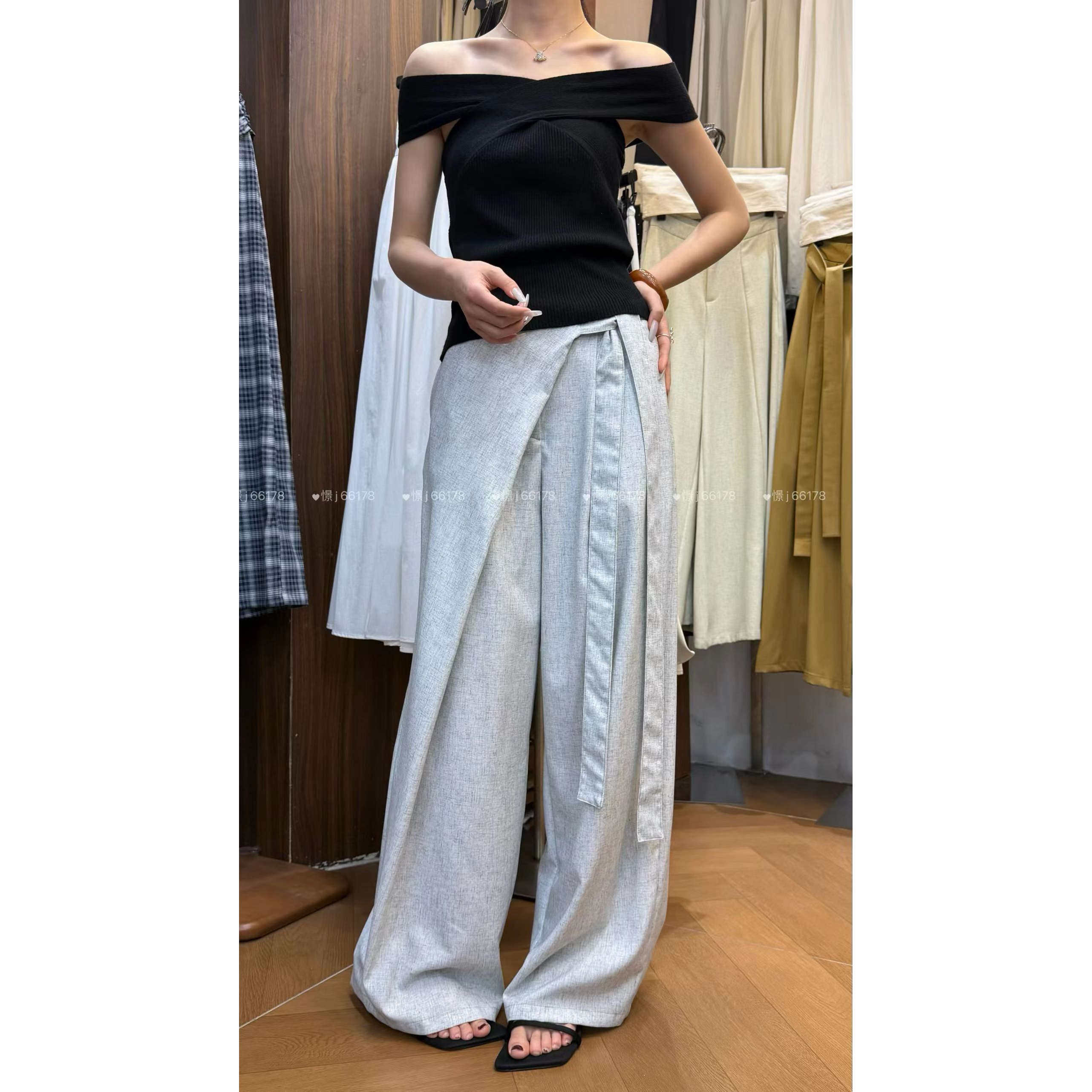 2026年夏季新款薄款韩版通勤风宽松高腰设计感系带阔腿休闲裤子女