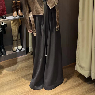 垂感直筒拖地裙裤 高腰简约梨形垮裤 裙女阔腿裤 裤 绑带秋冬休闲西装