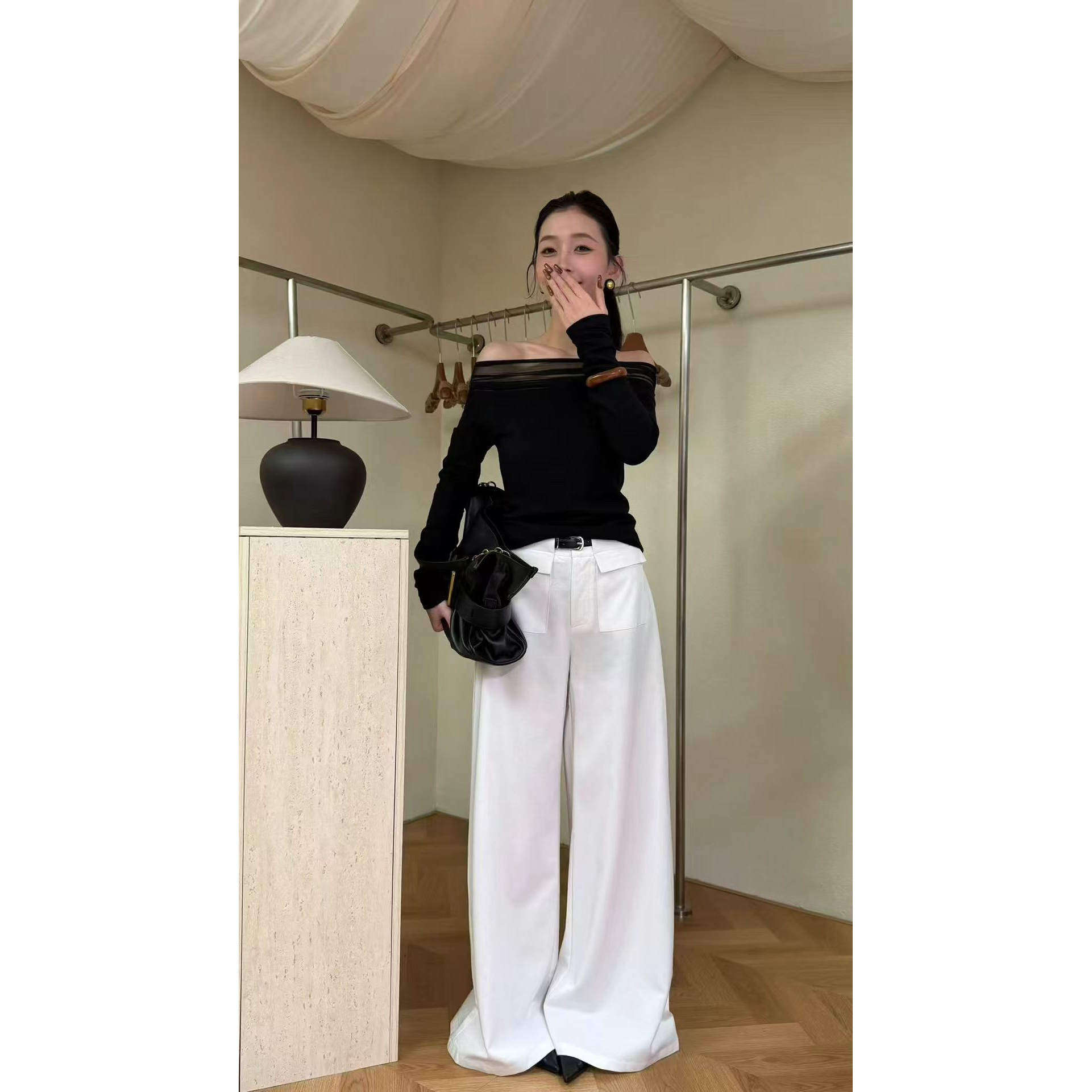 高腰韩版工装白色阔腿裤女春夏薄款通勤百搭显瘦拖地慵懒风休闲裤
