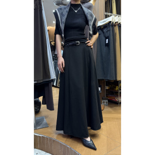 高腰百褶呢子半身裙秋冬季女厚款通勤A字裙大裙摆休闲百搭长裙子