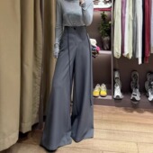 裙韩版 拖地裤 春夏女绑带西装 灰色垂感超阔阔腿裤 裤 高腰简约梨形裤