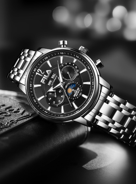 FLIA斐乐三眼多功能男士机械手表商务钢带防水轻奢腕表礼物6700