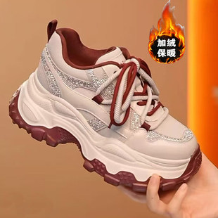 10cm显瘦吸膜老爹鞋女2025秋冬新款加绒时尚百搭厚底运动休闲鞋