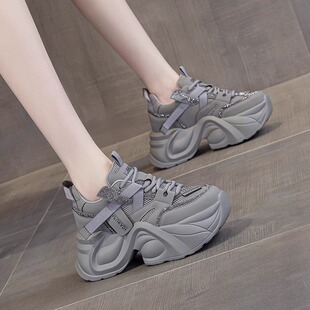 真皮厚底内增高女鞋2025新款10厘米小个子不累脚显脚小运动老爹鞋