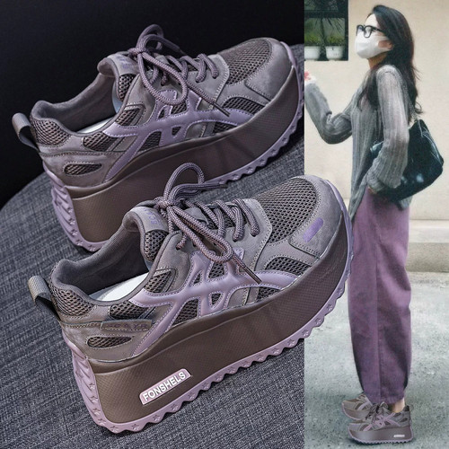 内增高8cm网面老爹鞋女阿甘鞋ins