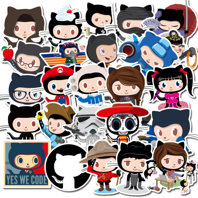 25张章鱼猫octocat贴纸卡通可爱表情贴纸手机水杯旅行箱防水贴纸