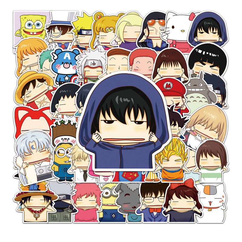 50张捧脸动作卡通行李拉杆箱笔记本电脑手机手帐冰箱汽车防水贴纸