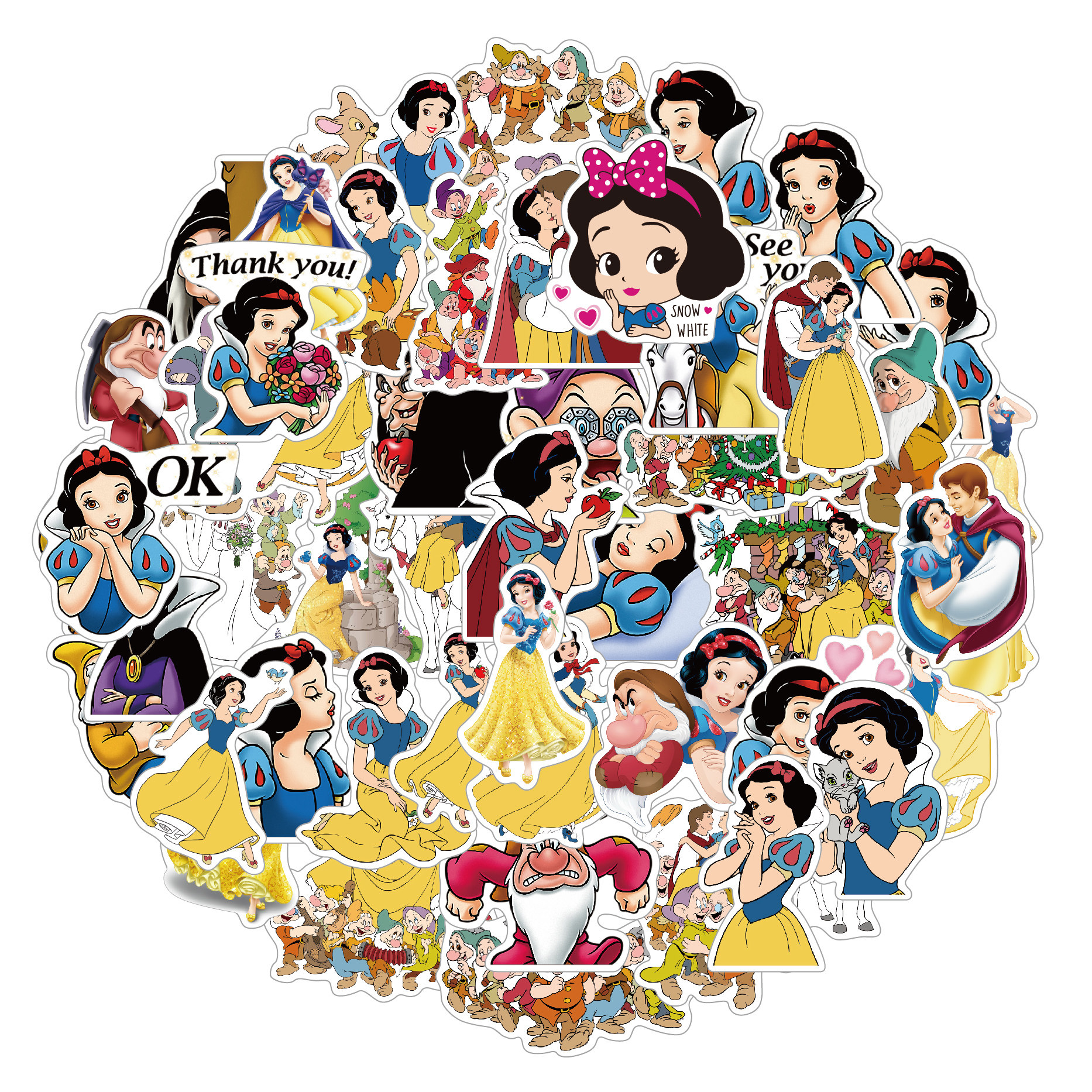 50张白雪公主可爱卡通少女心儿童贴画手机水杯行李箱防水手账贴纸