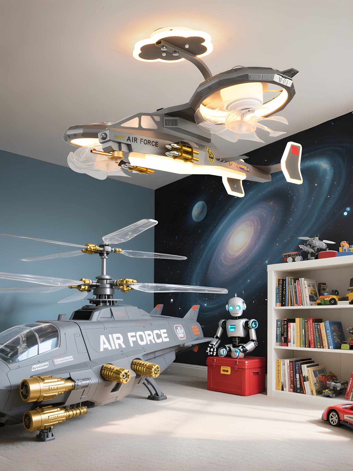 全光谱儿童房风扇灯创意男孩卧室房间装饰飞机灯科技未来感儿童灯