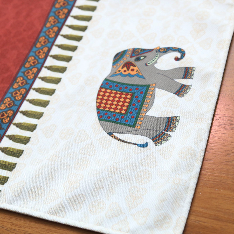 采绎来新中式民族风桌旗现代大象桌布茶几布桌床旗床尾巾可定制