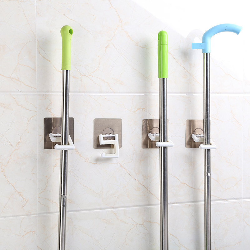拖把挂钩免打孔吸壁式强力吸盘收纳卫生间浴室粘钩扫把卡座夹挂架