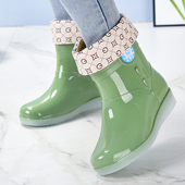 成人厨房工作胶鞋 女踩水雨靴舒适防水鞋 外穿加厚套鞋 短筒防滑雨鞋