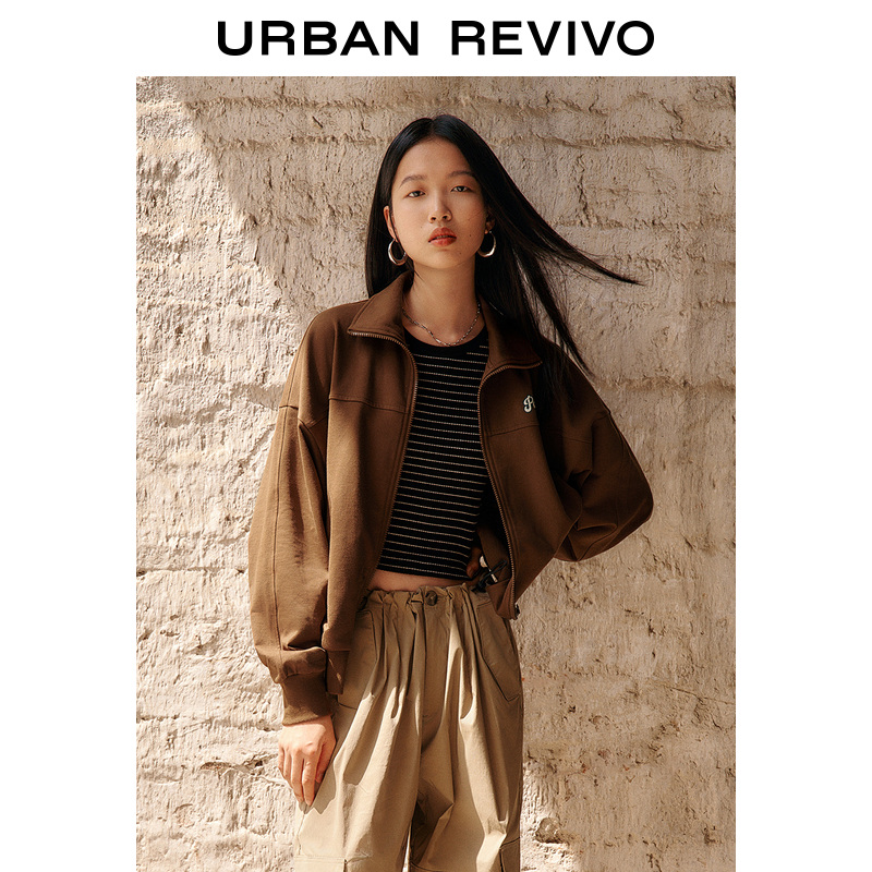 UR2023秋季新款女装休闲户外运动风立领宽松落肩薄外套UWL130085