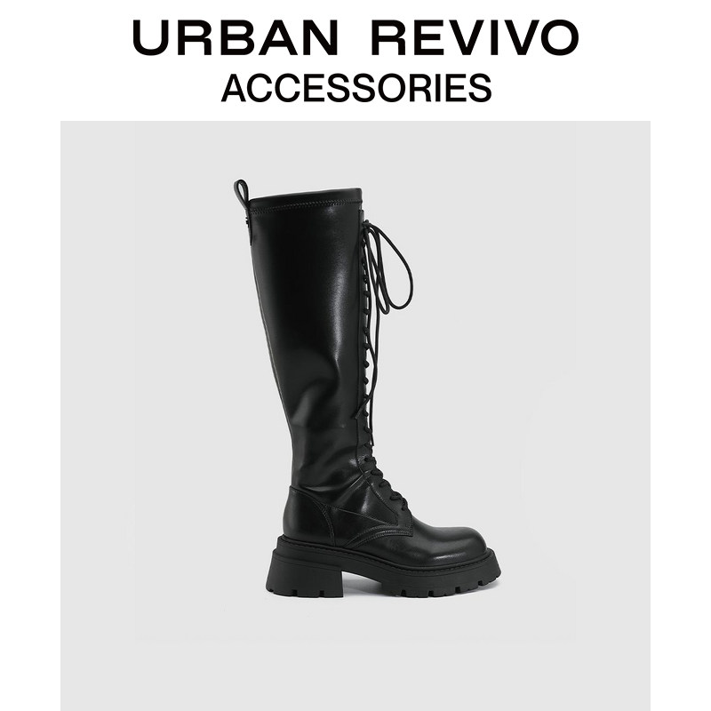 URBAN REVIVO 가을 신작 여성 트렌디하고 멋진 오토바이 슬리밍 매트 부츠 UAWS32228