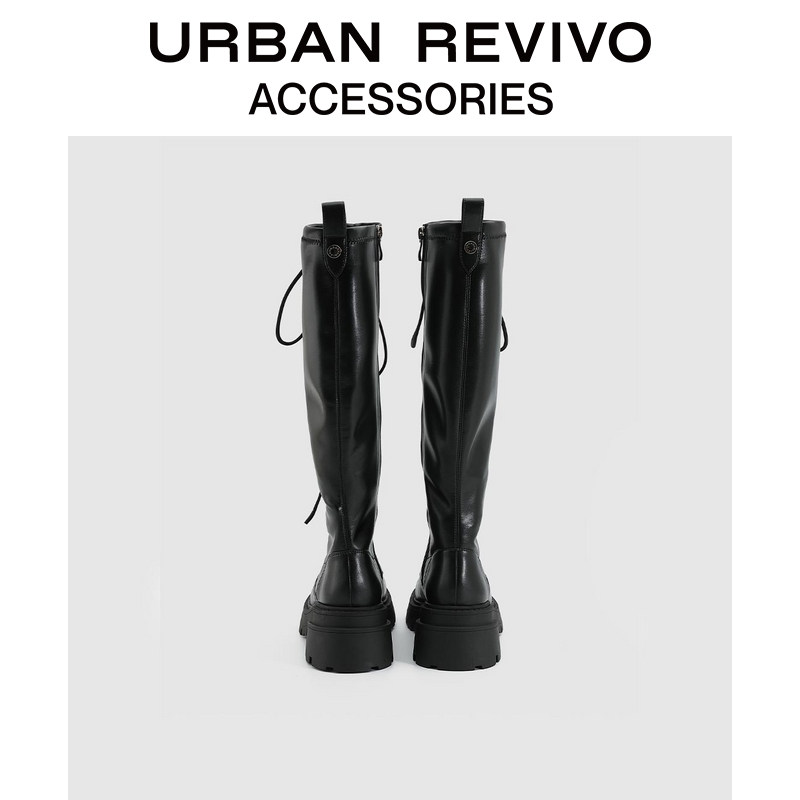 URBAN REVIVO 가을 신작 여성 트렌디하고 멋진 오토바이 슬리밍 매트 부츠 UAWS32228
