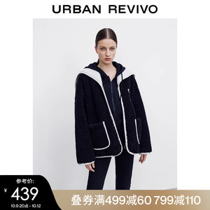 【HOT】UR2023秋冬新款女装潮流学院风撞色字母印花外套UWV132037