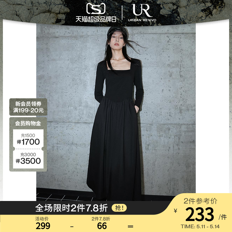 UR秋冬女装法式赫本风优雅气质方领连衣裙UWG730112 女装/女士精品 连衣裙 原图主图