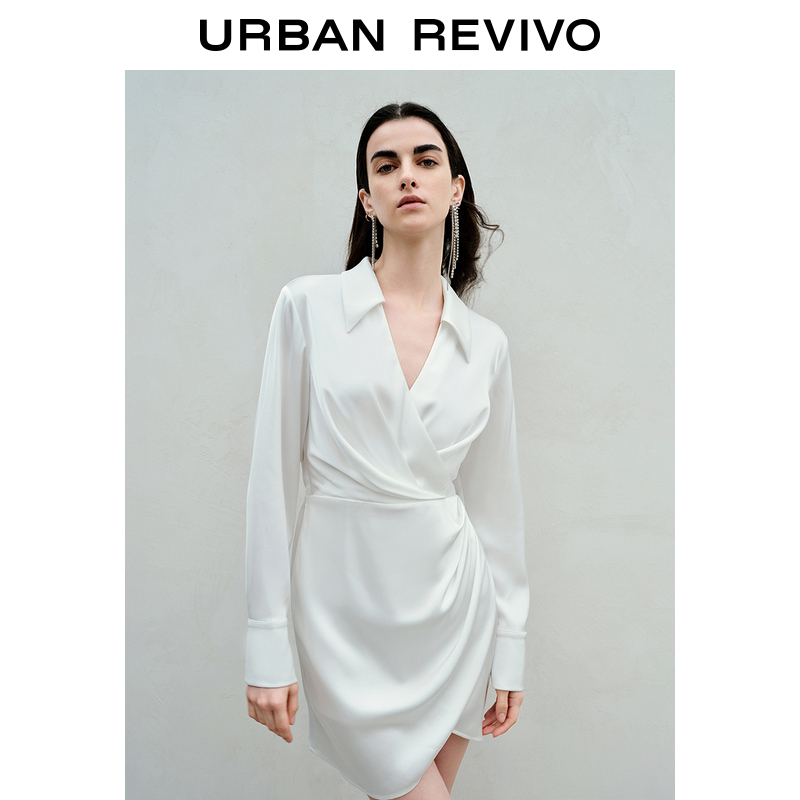 UR2023夏季女装气质轻熟风通勤质感褶皱宝藏连衣裙UWG732084