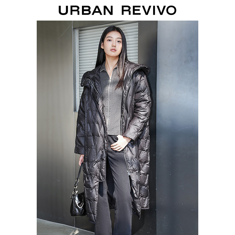 UR2023秋冬季新款女装时尚休闲魅力长款连帽宽松羽绒服UWG130092