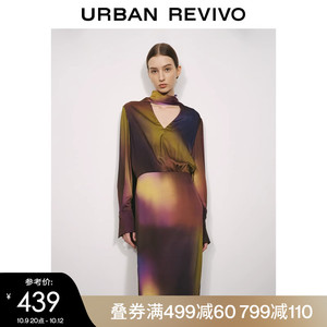 UR2023秋冬新款女时尚休闲潮流多彩炫酷系带长袖连衣裙UWG730097