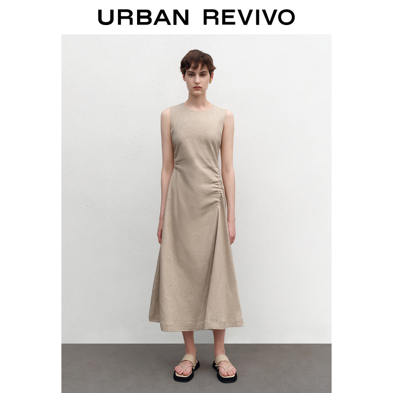 UR2023夏季女装优雅气质捏褶修身棉麻薄宝藏连衣裙UWL832111