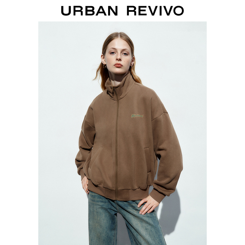 UR2023秋冬新款女装美式复古街头风休闲感印花拉链外套UWL130086
