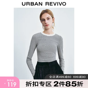 女装 UR2022春季 新品 复古风条纹紧身T恤WL02R4MN2000