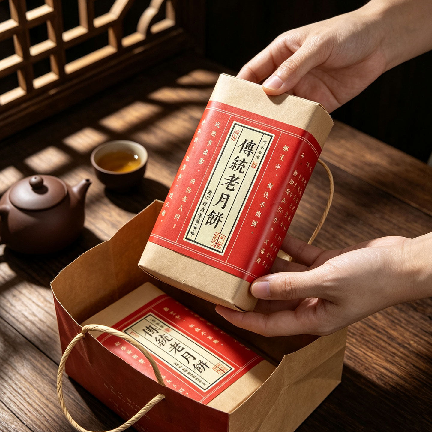 华信天诚中秋月饼复古包装袋套装图片