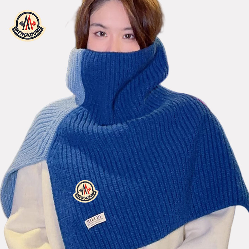 【官网正品】蒙口米色围巾女冬新款外搭套头围脖针织毛线斗篷披肩