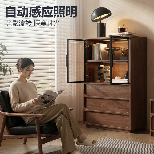 中古风实木落地多功能书柜