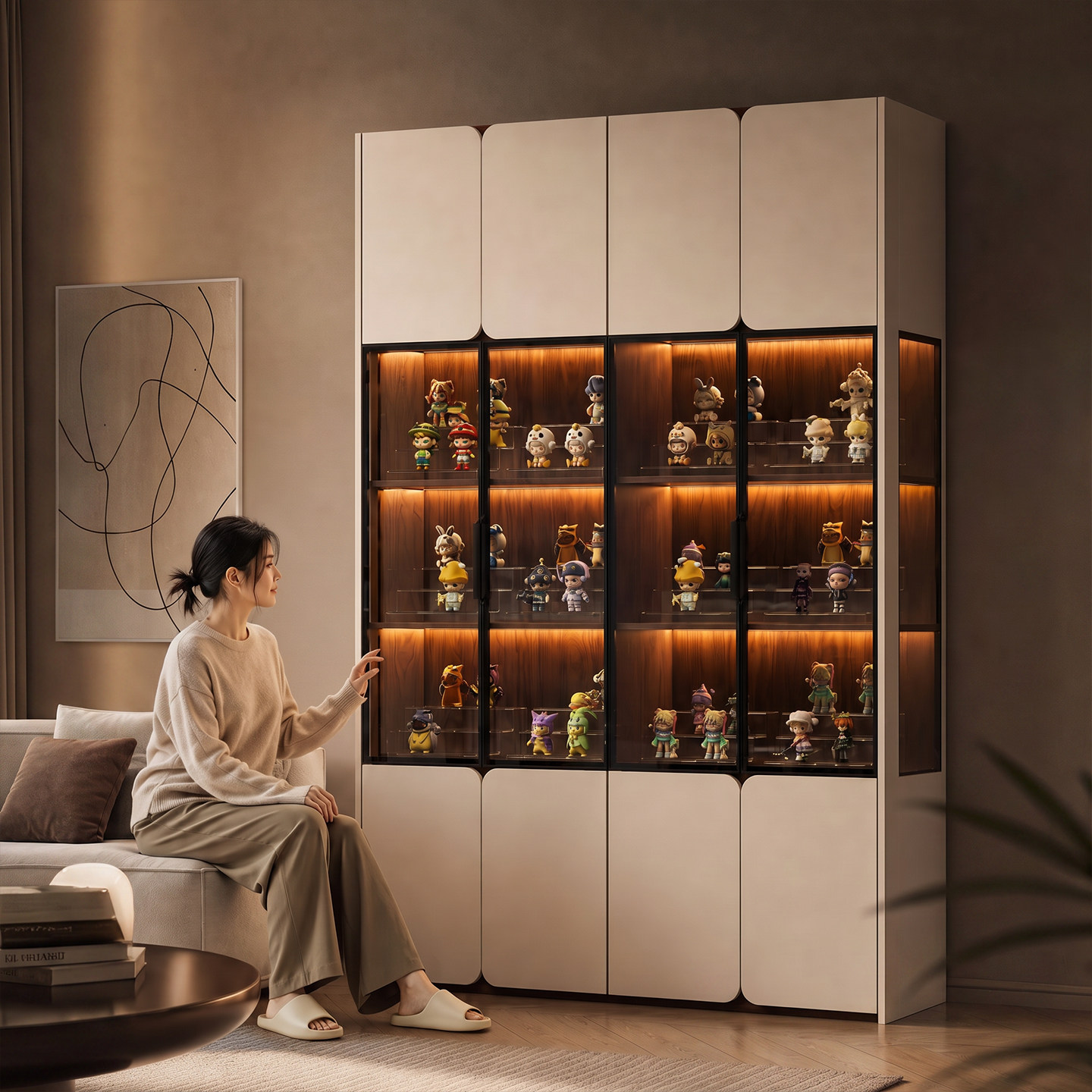 玻璃门带灯防尘手办展示柜