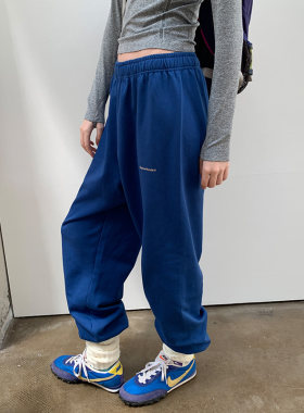 纯棉毛圈束脚运动裤宽松休闲女