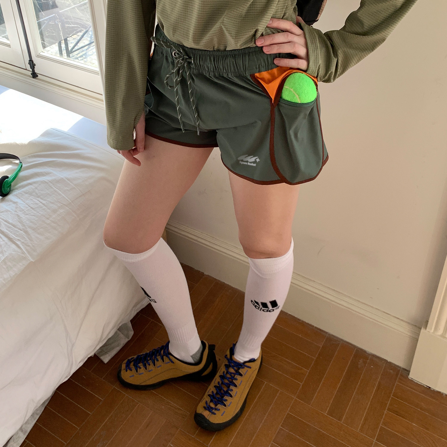 square houlest美式户外拼接撞色跑步健身运动辣妹冲浪裤短裤女