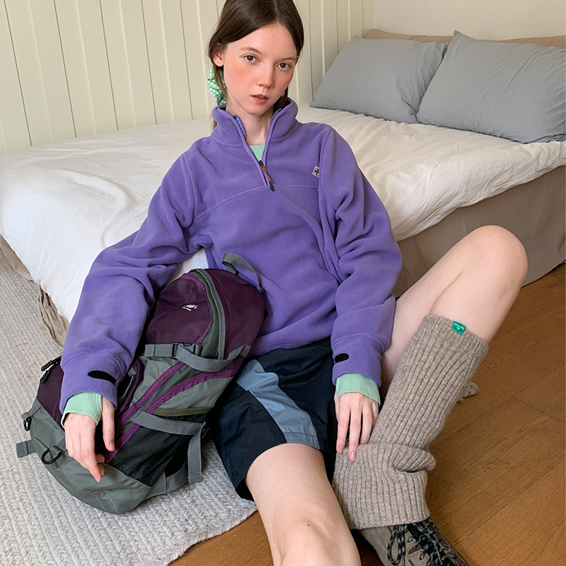 square houlest秋冬百搭休闲保暖抓绒立领套头半拉链卫衣外套女