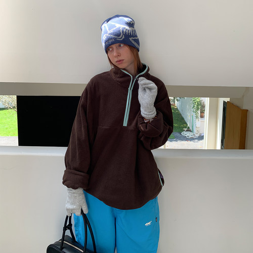 半开领拉链卫衣保暖内搭外套女