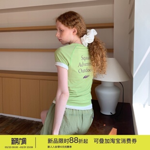 T恤女 短袖 square houlest户外休闲百搭印花显瘦瑜伽健身高弹薄款