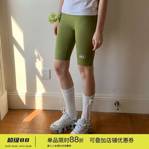 square houlest户外高弹收腹提臀瑜伽骑行裤打底运动鲨鱼五分裤女