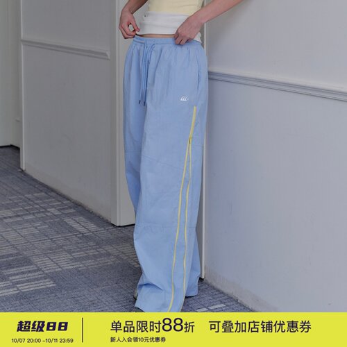 square houlest户外防风轻薄拉链速干运动休闲抽绳裤春季伞兵裤女