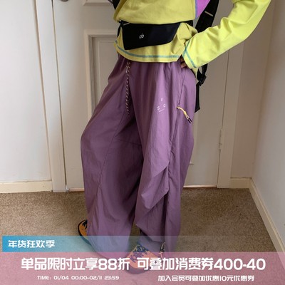 square houlest户外冲锋防水褶皱伞兵工装休闲运动宽松速干长裤女