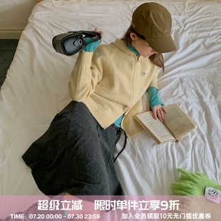 houlest秋甜酷少女双拉链连帽针织开衫 square 显瘦宽松毛衣外套女