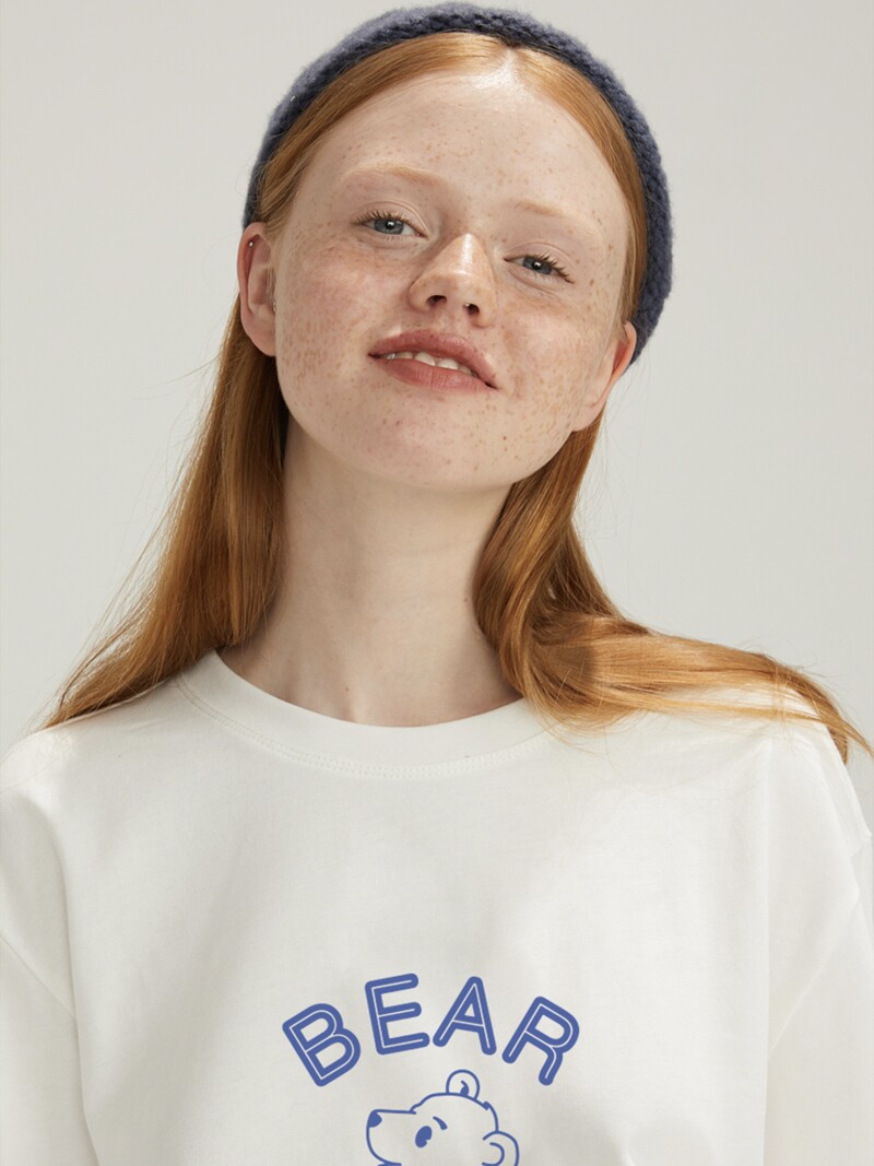 square houtest original bear print long-sleeved top solid color simple early autumn thin pullover casual top women