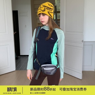 square 外套女 houlest户外骑行连帽速干吸湿拼接透气印花防晒长袖