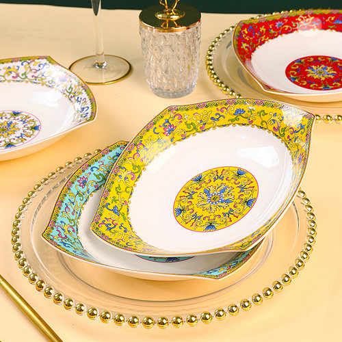 森磊家用中式陶瓷四方形深盘平盘