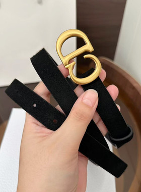 XV新款经典复古CD徽标扣字母头层牛皮麂皮腰带女士皮带细